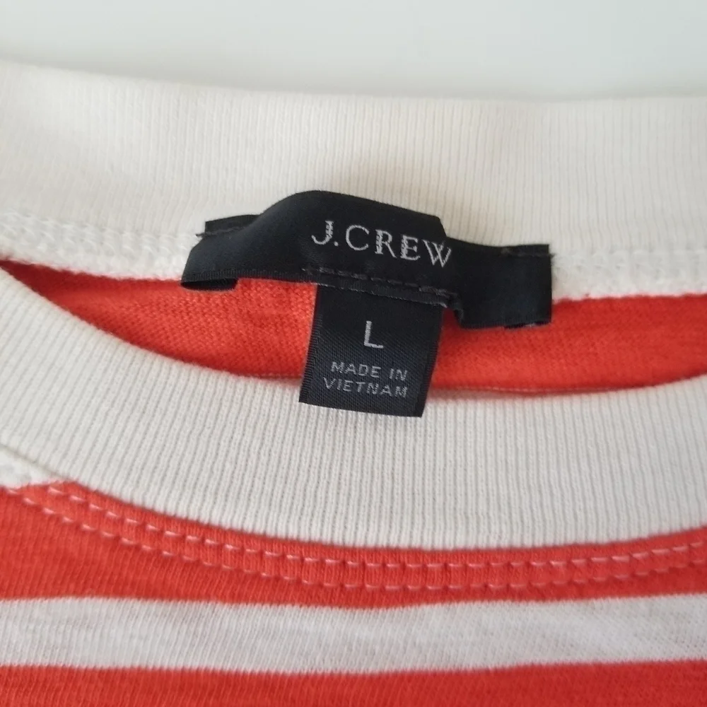J Crew Long-sleeve Orange/White Striped Ringer T-shirt Size L Crewneck